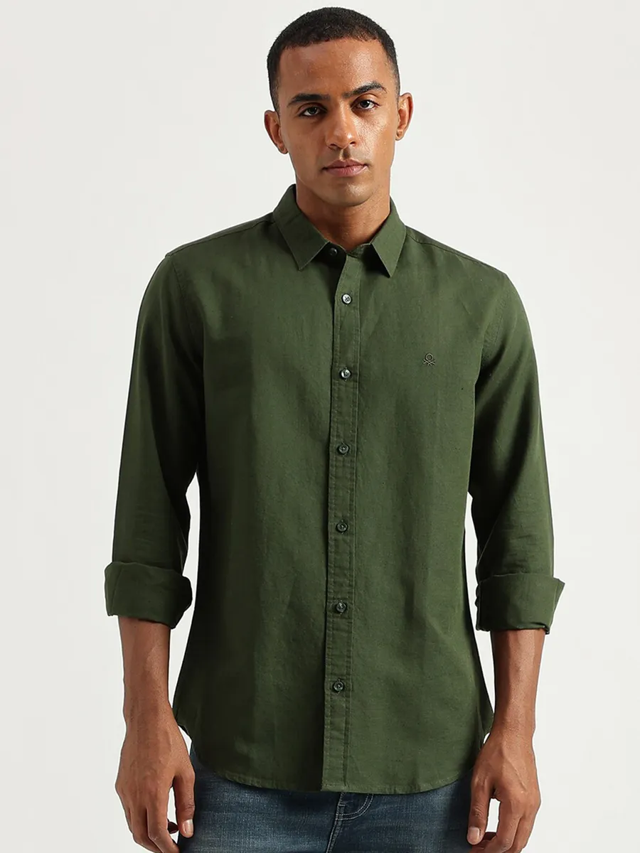 UCB military green linen cotton plain shirt