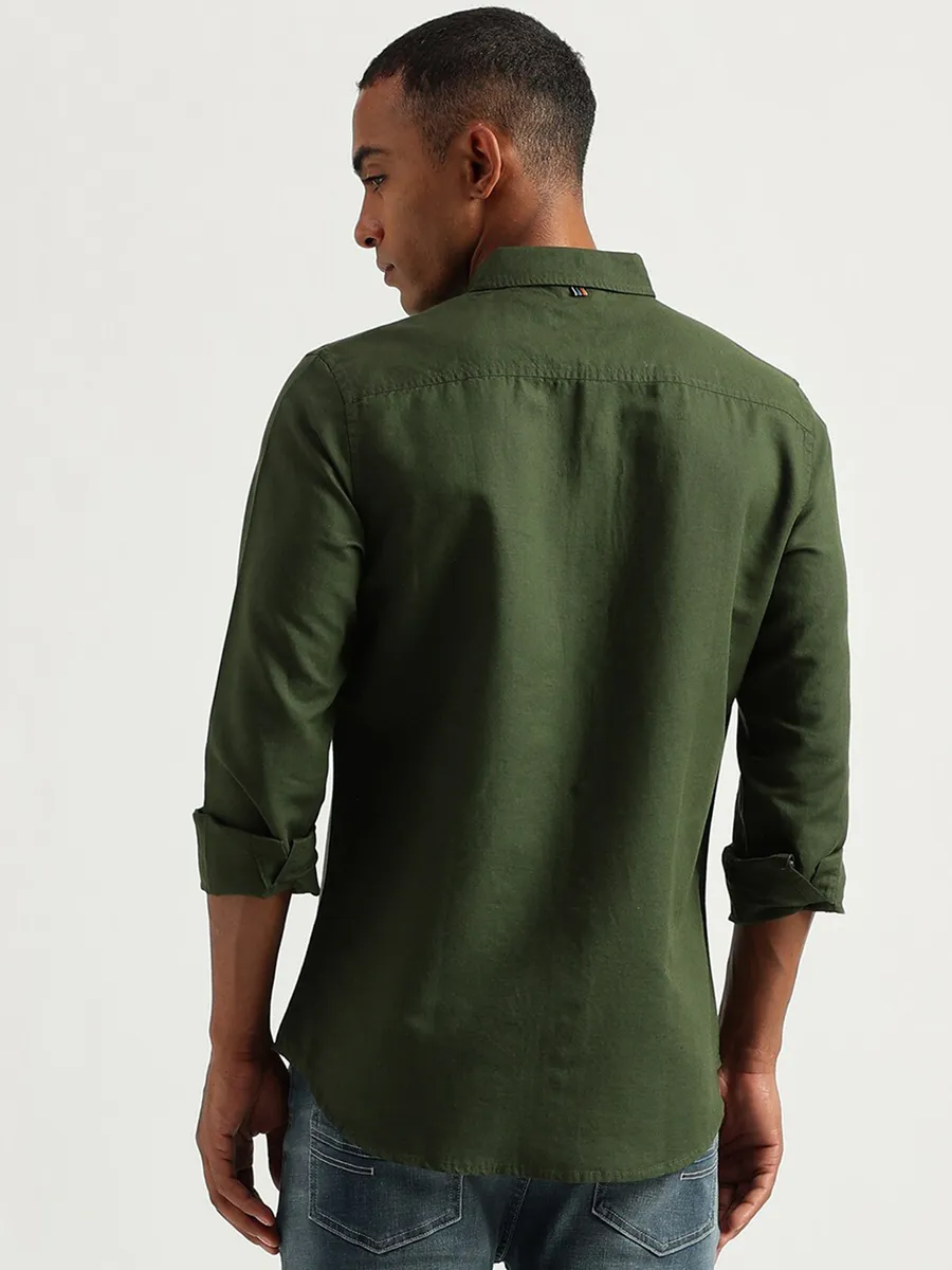 UCB military green linen cotton plain shirt