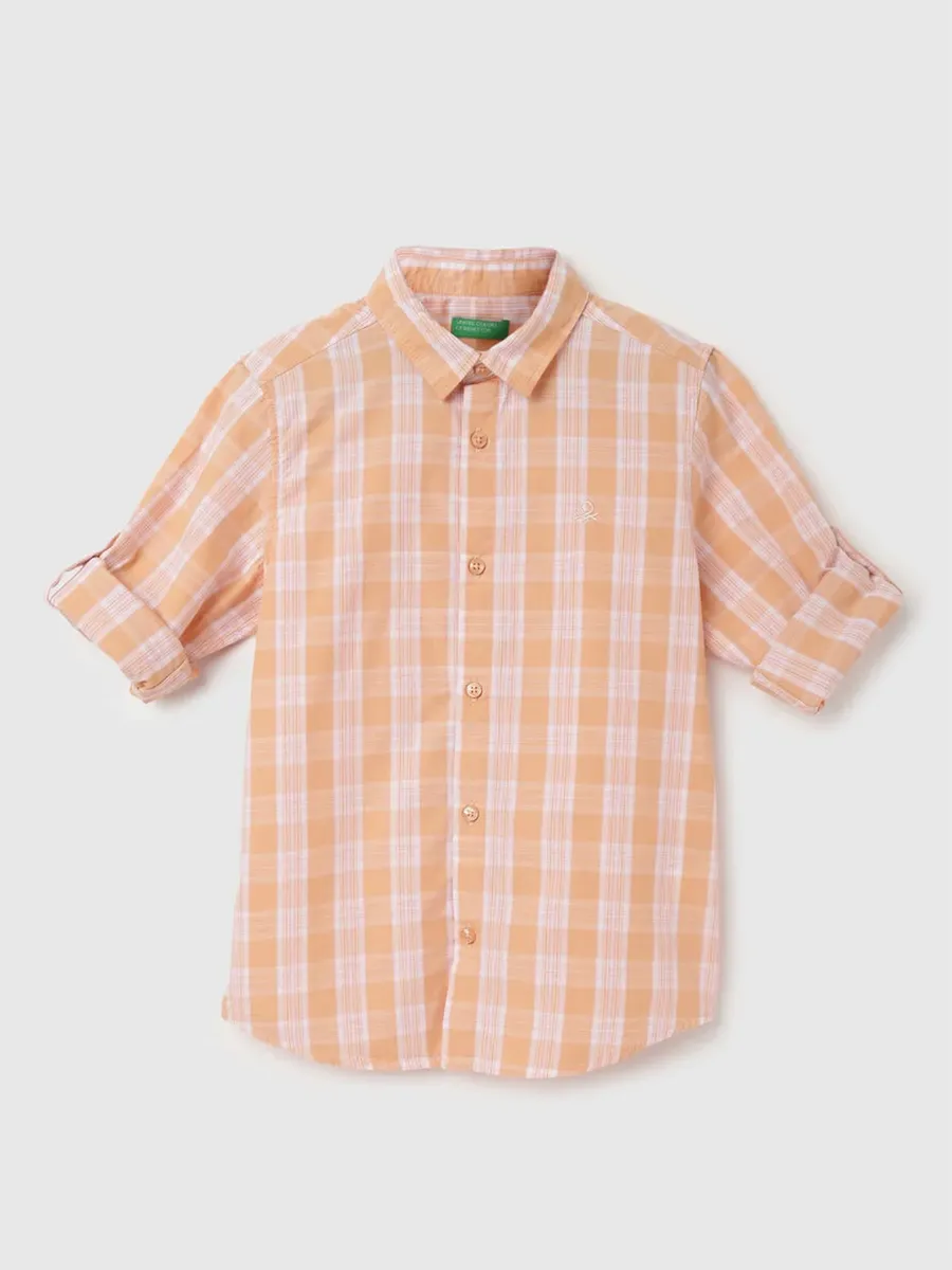 UCB peach cotton checks shirt