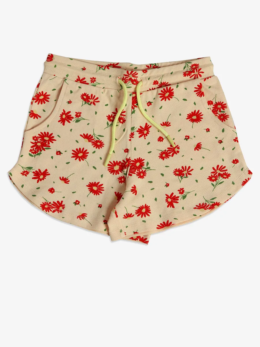 UCB peach floral printed cotton shorts