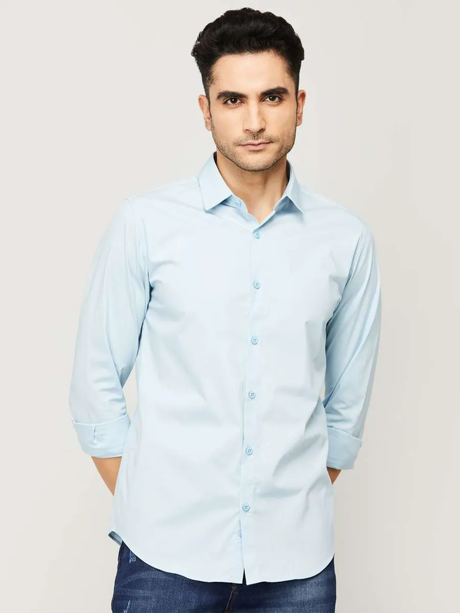 UCB plain casual cotton shirt in powder blue