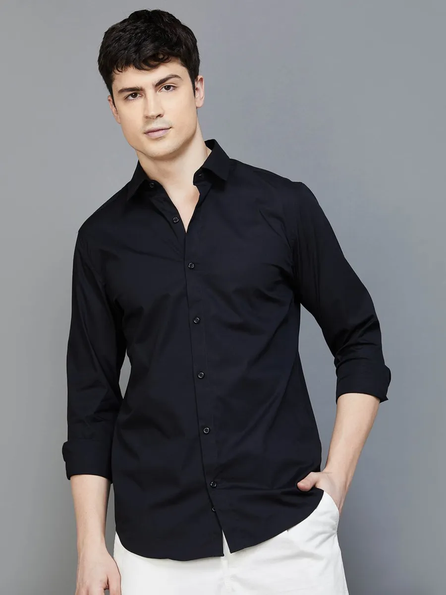 UCB plain cotton black casual shirt