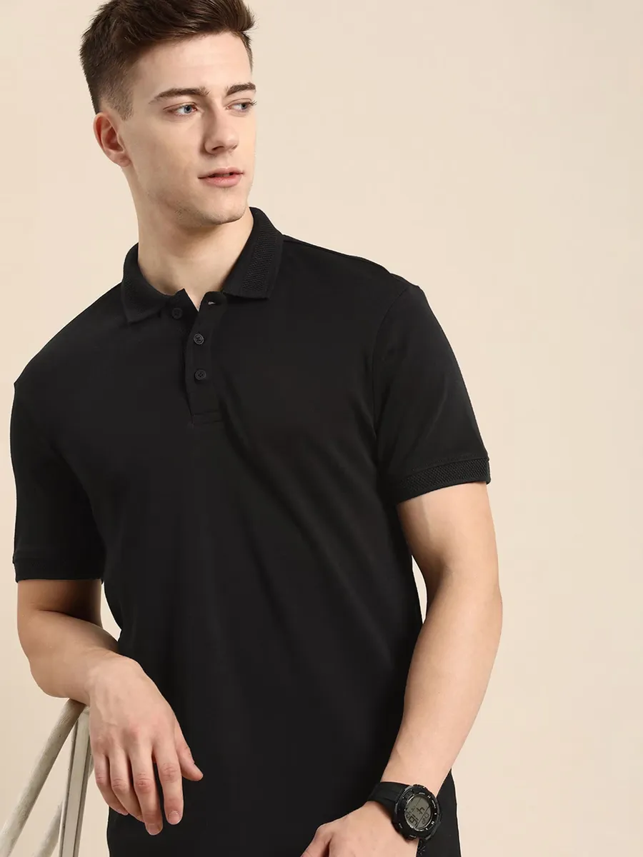 UCB plain cotton black polo t shirt