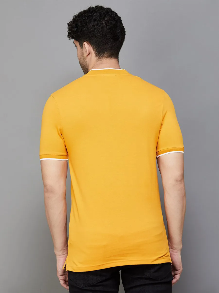 UCB plain fit henley neck yellow cotton t-shirt