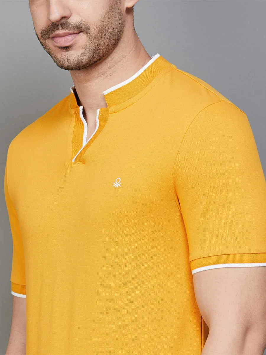 UCB plain fit henley neck yellow cotton t-shirt