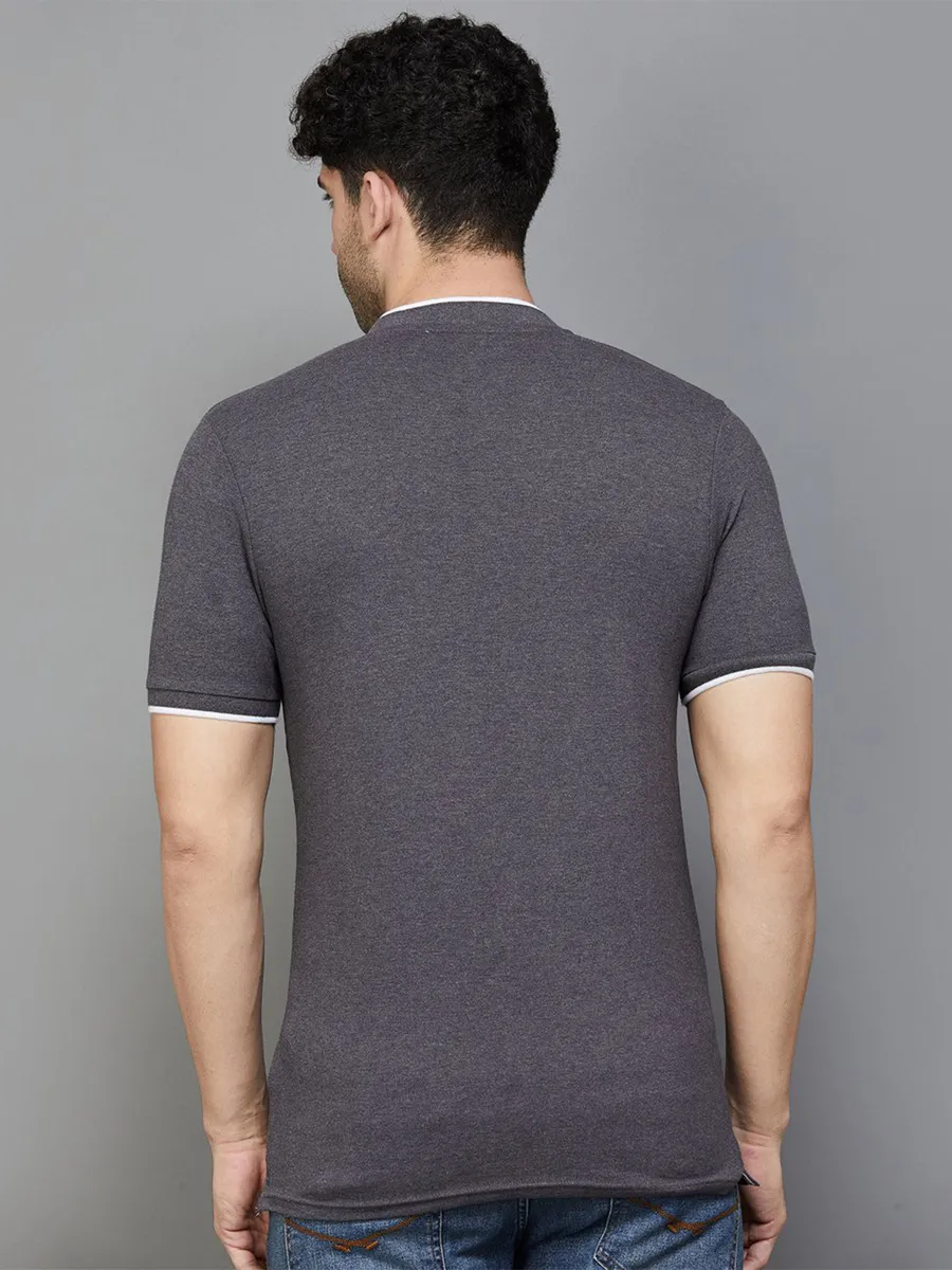 UCB plain grey henley neck cotton t-shirt