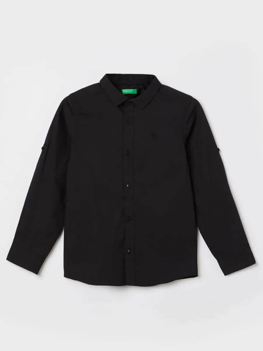 UCB plain black cotton shirt with full sleeves