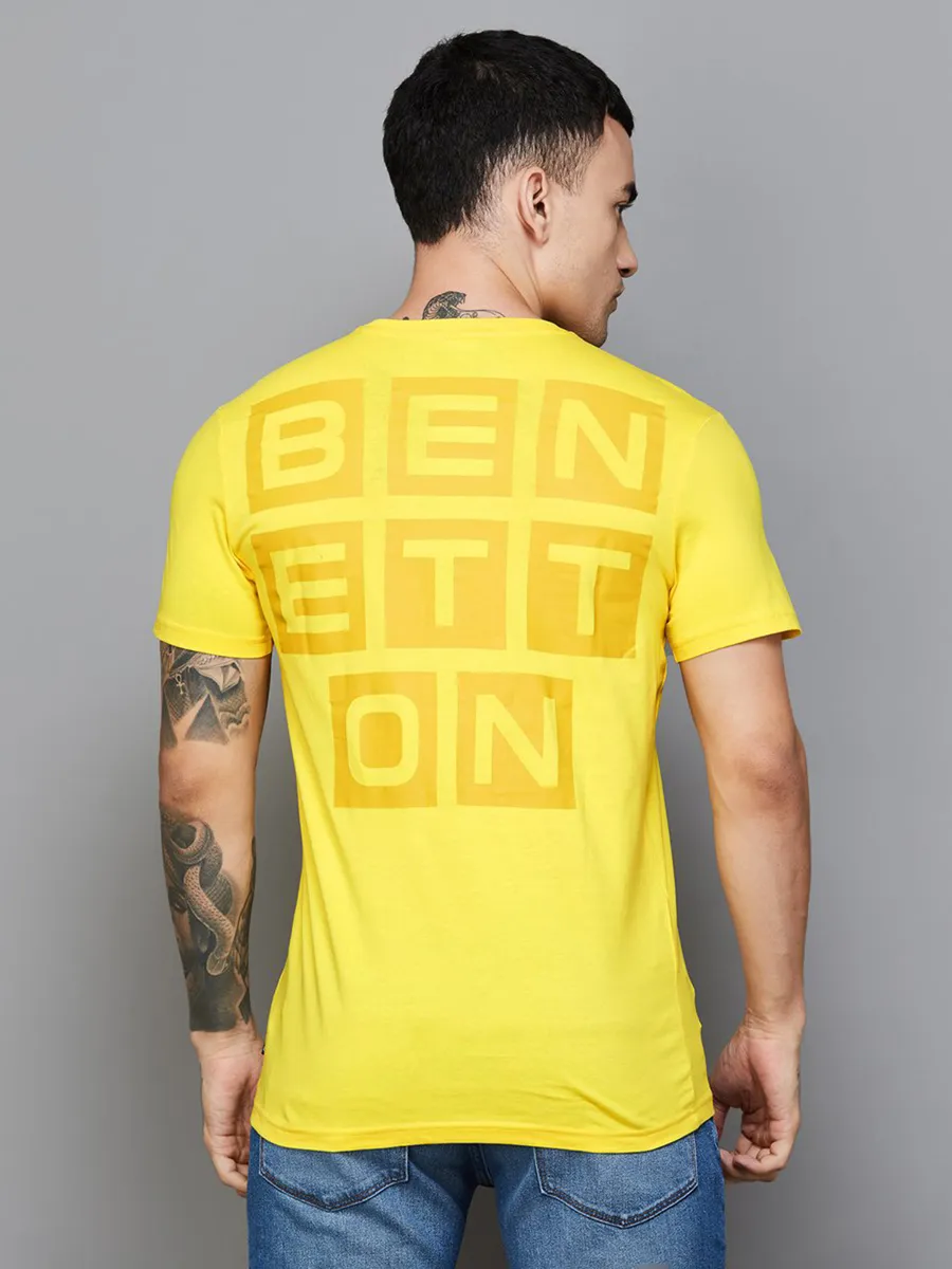 UCB plain yellow cotton slim fit t-shirt