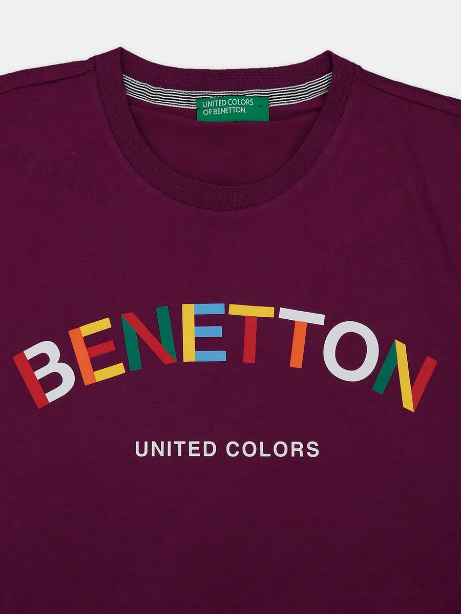 UCB printed purple cotton slim fit t shirt