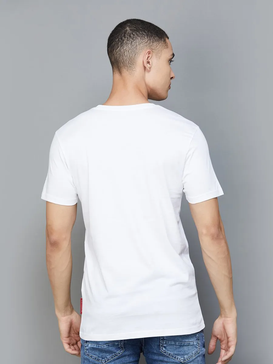 UCB white cotton printed round neck t-shirt