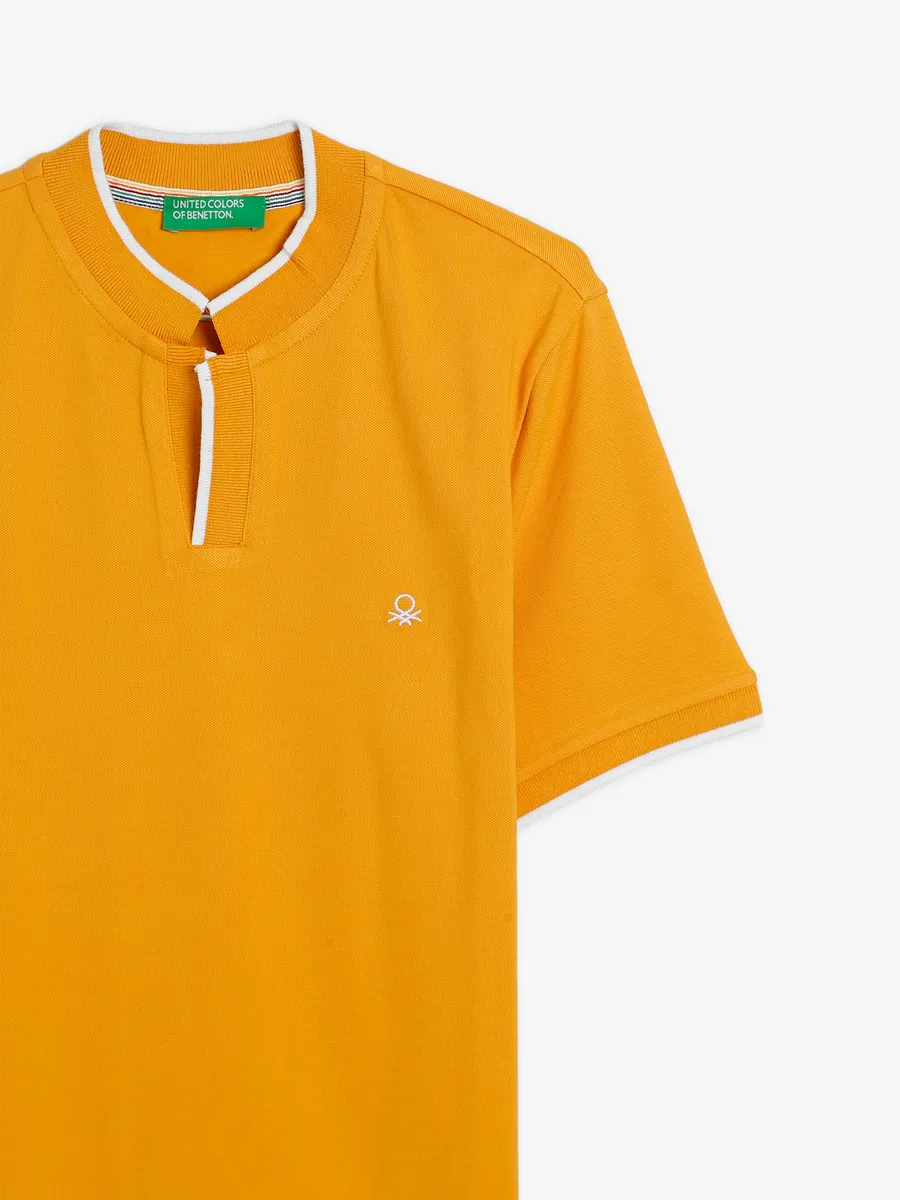 UCB yellow cotton plain regular fit t shirt