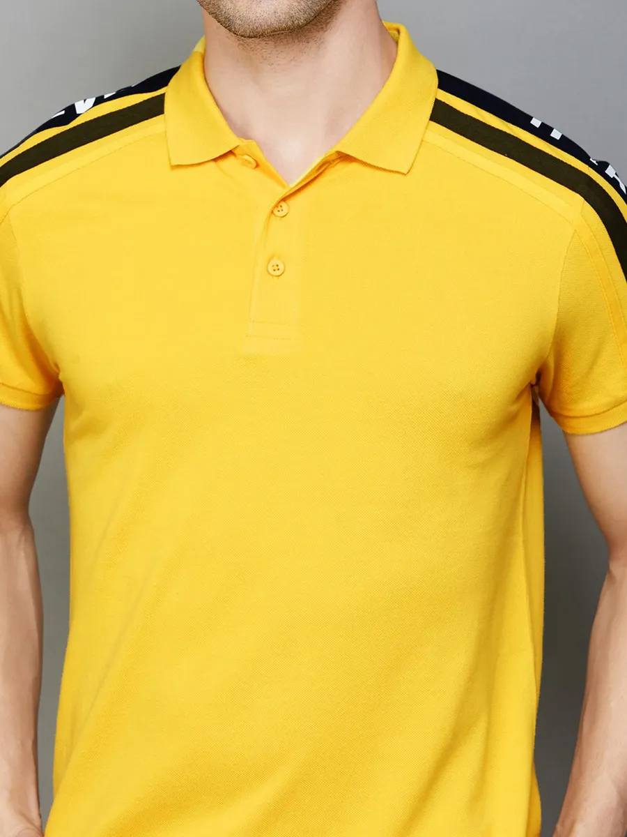 UCB yellow plain cotton t-shirt slim fit