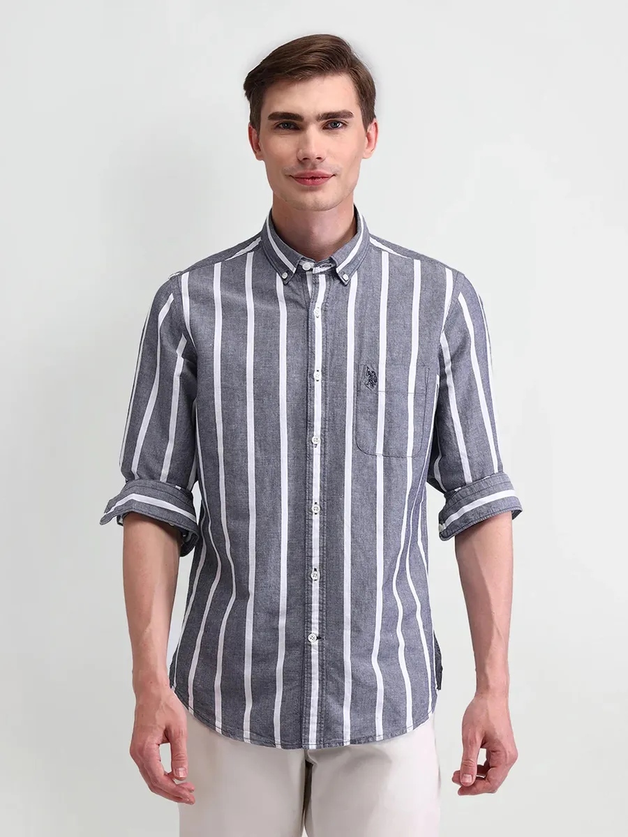 US POLO grey and white striped cotton shirt