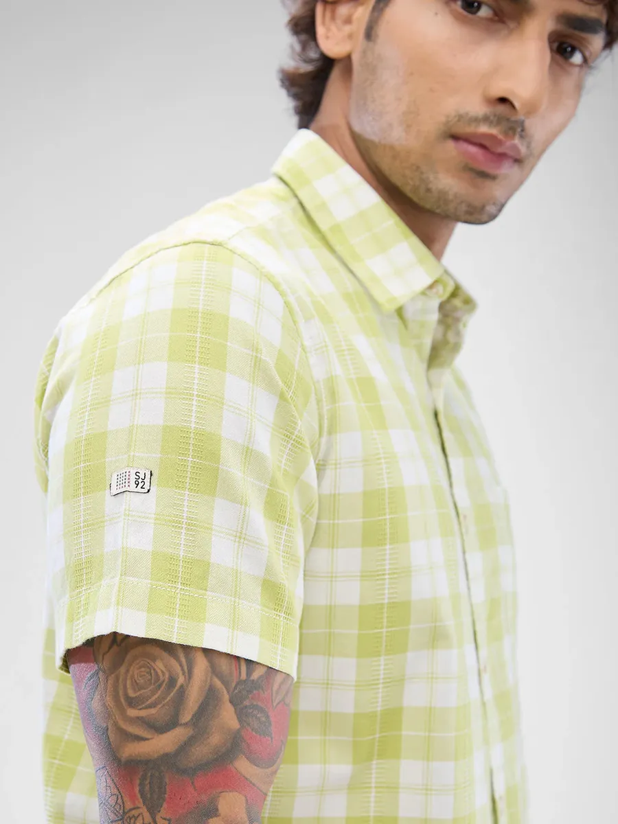 SPYKAR light yellow checkered cotton shirt