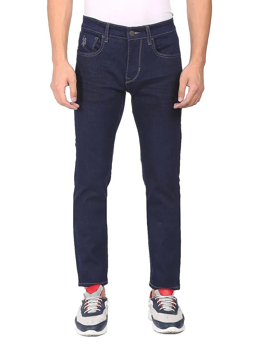 US Polo navy solid denim jeans for men