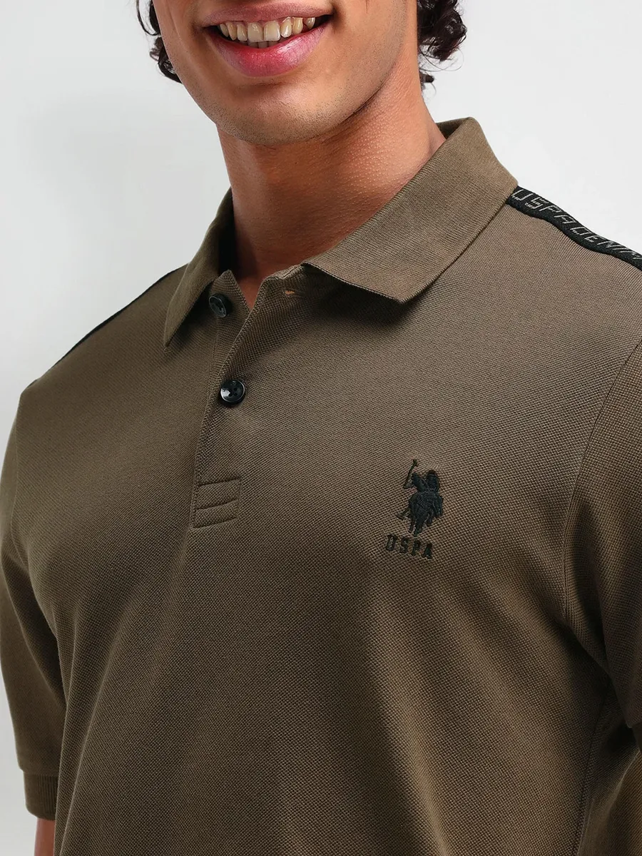 US POLO olive cotton slim fit plain t-shirt for men