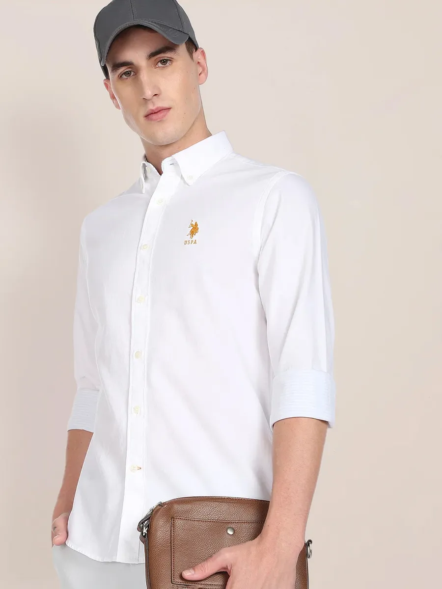 US POLO plain white casual wear mens shirt