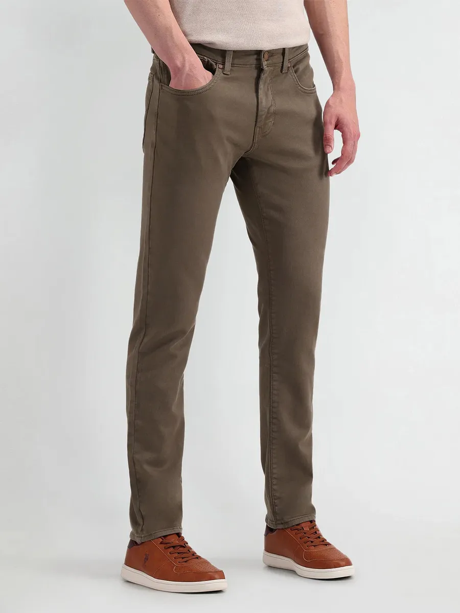 US POLO solid brown denim slim taper jeans