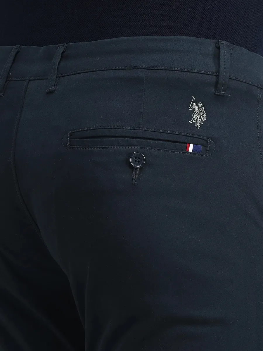 US POLO solid navy cotton trouser slim fit