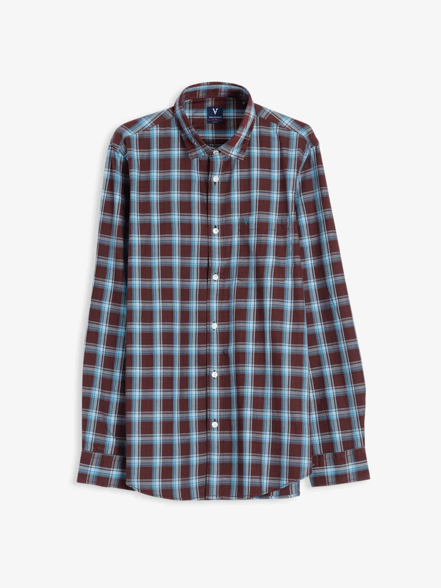 Van Heusen brown checks cotton shirt