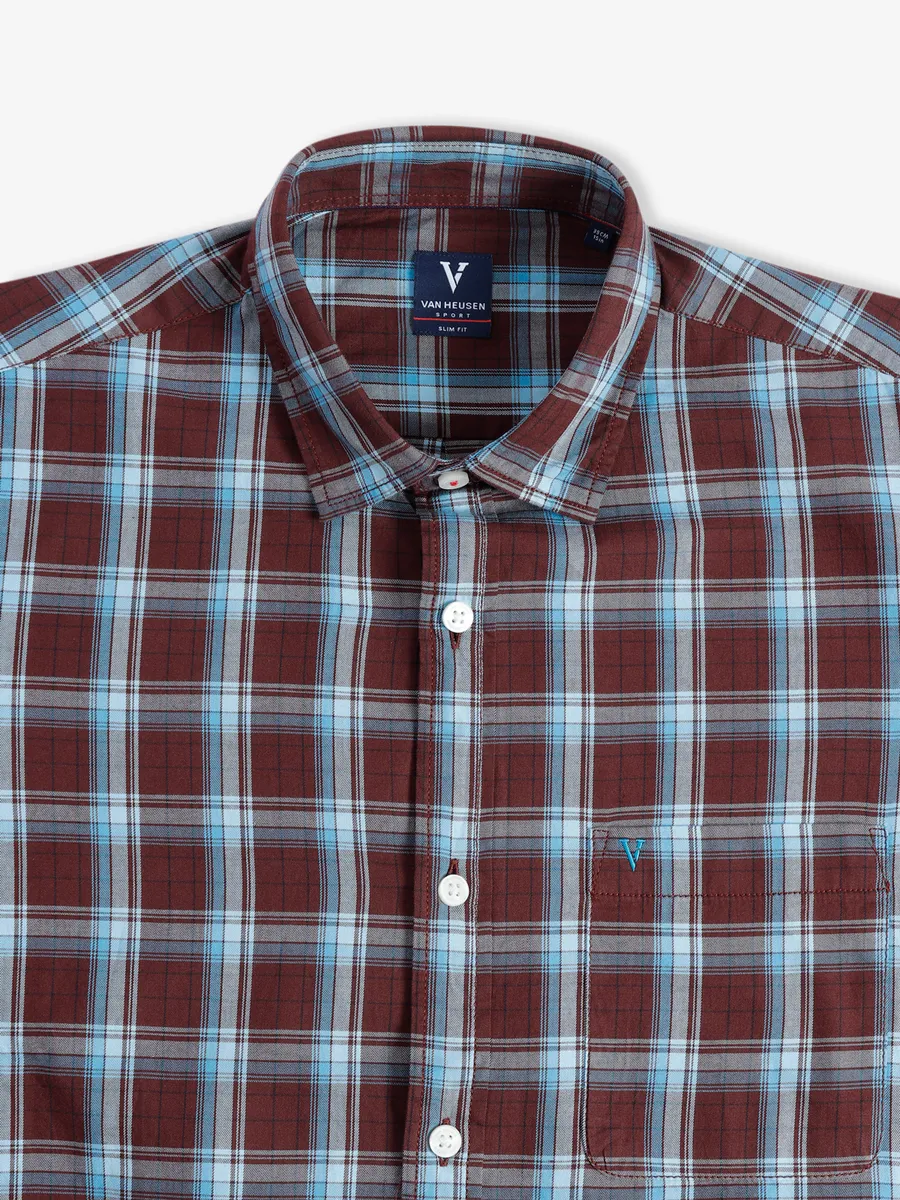 Van Heusen brown checks cotton shirt
