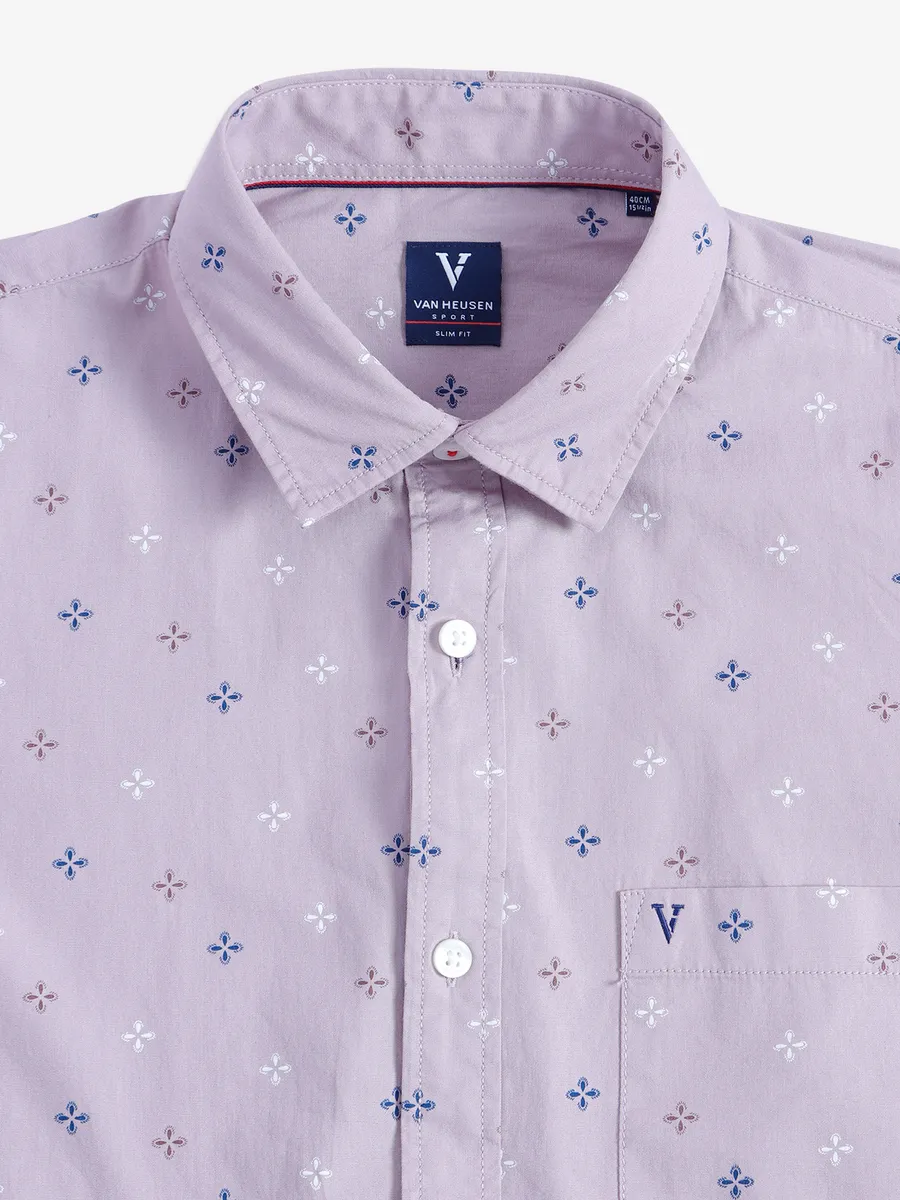 Van Heusen cotton printed light purple shirt