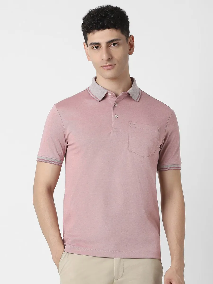 VAN HEUSEN light pink plain cotton t-shirt
