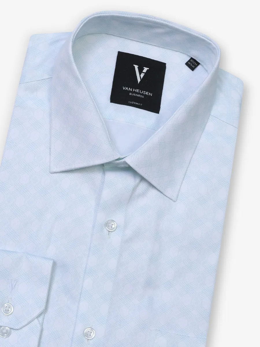 VAN HUESEN sky blue and white printed cotton formal shirt