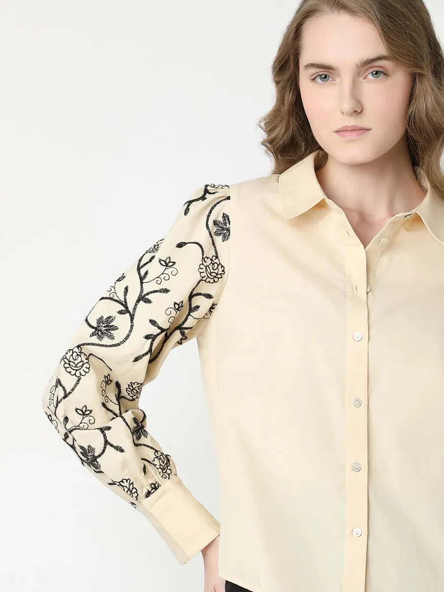 VERO MODA khaki cotton embroidery shirt