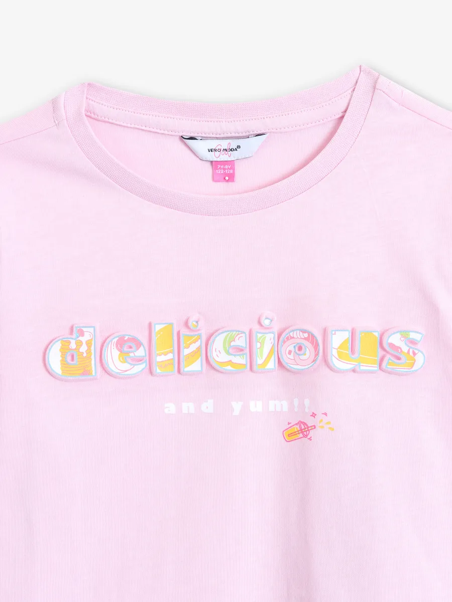VERO MODA light pink printed cotton t-shirt