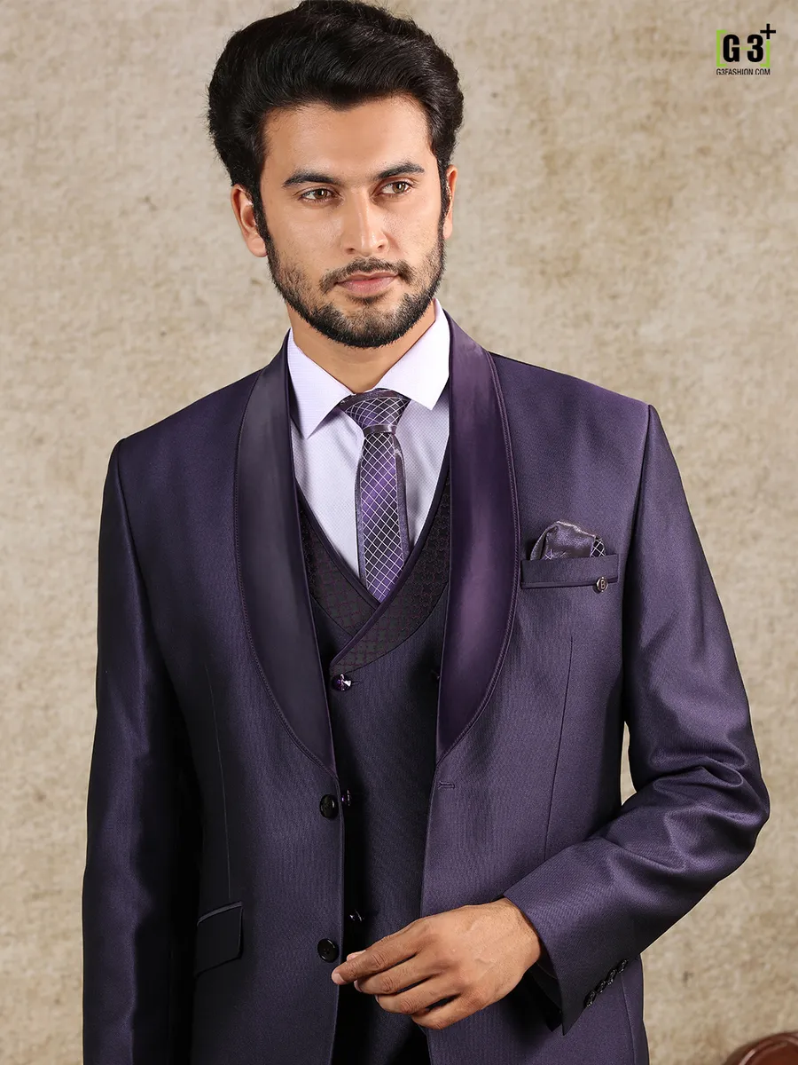 dark purple solid party function coat suit
