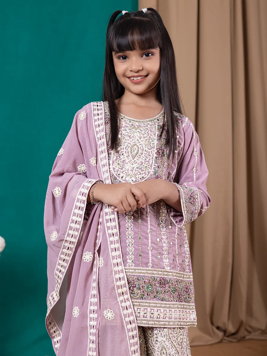 Violet stylish georgette palazzo suit for festive