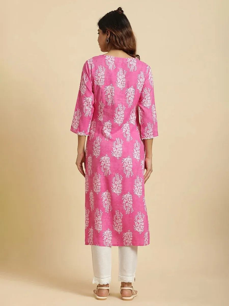 W cotton printed pink kurti