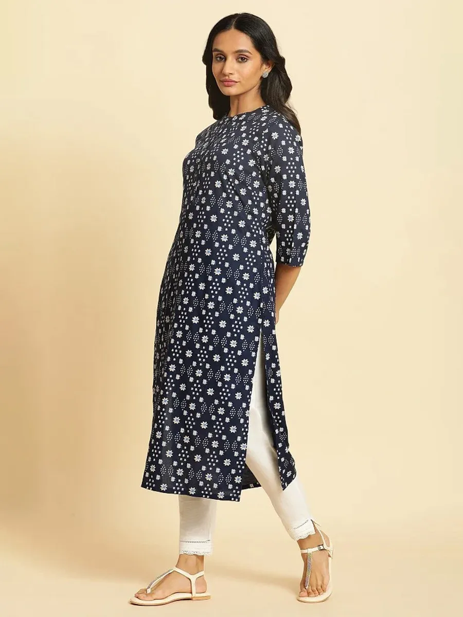 W printed navy cotton kurti