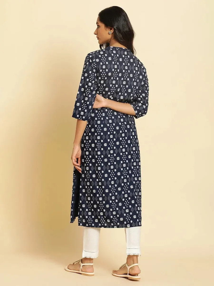 W printed navy cotton kurti