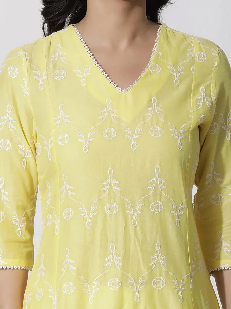 W yellow cotton flared kurti