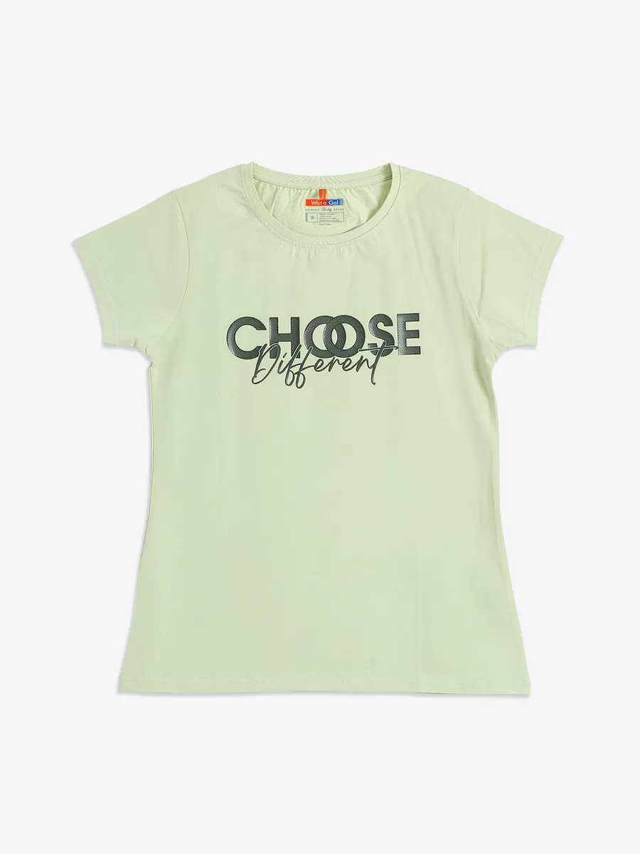 Wat a Gal light green printed t shirt