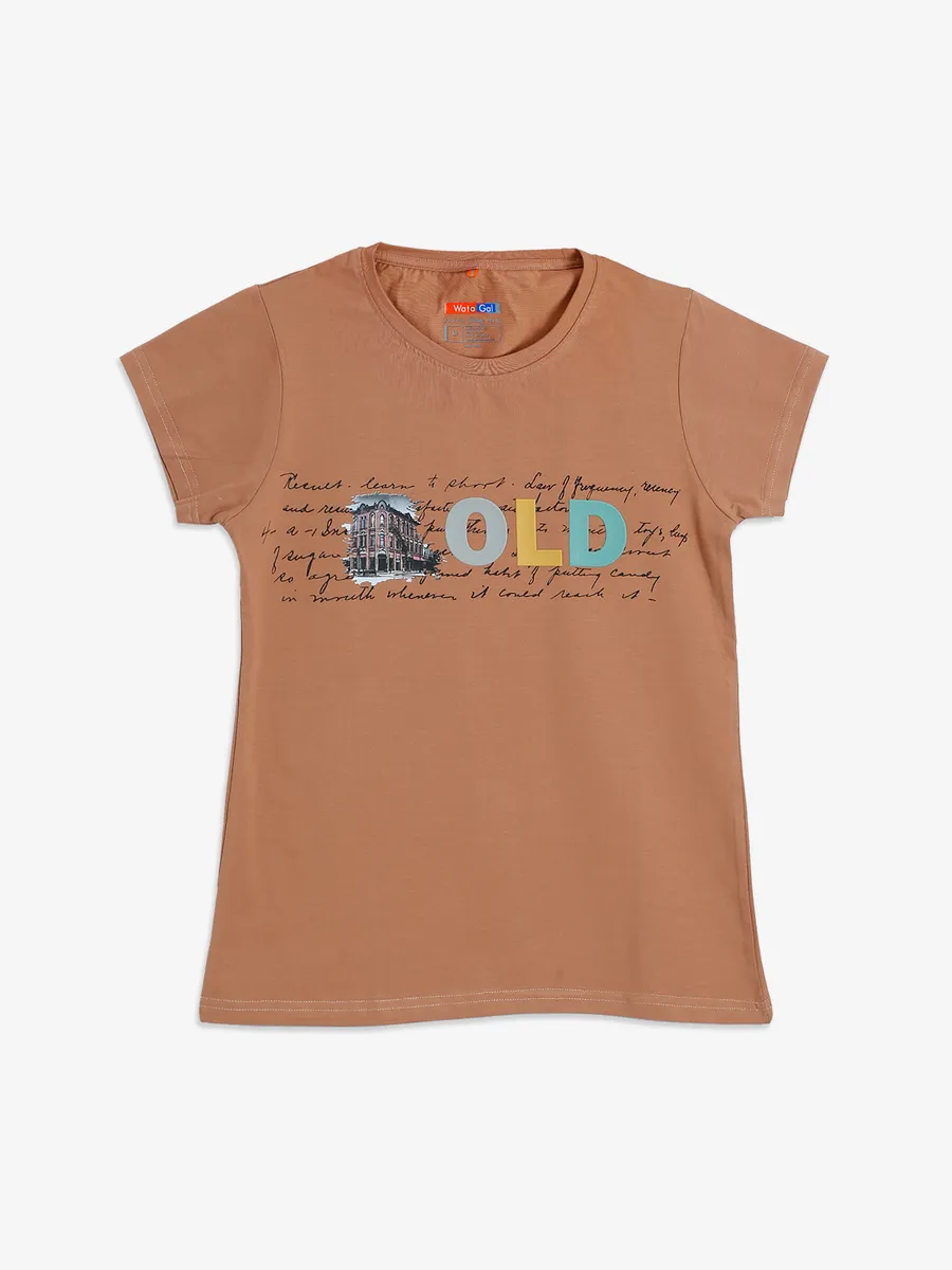 Wat a Gal printed brown cotton t shirt