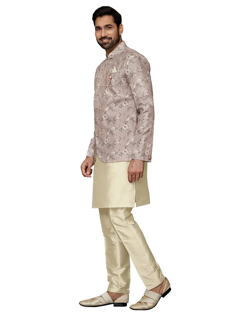 Wedding look beige indowestern in silk