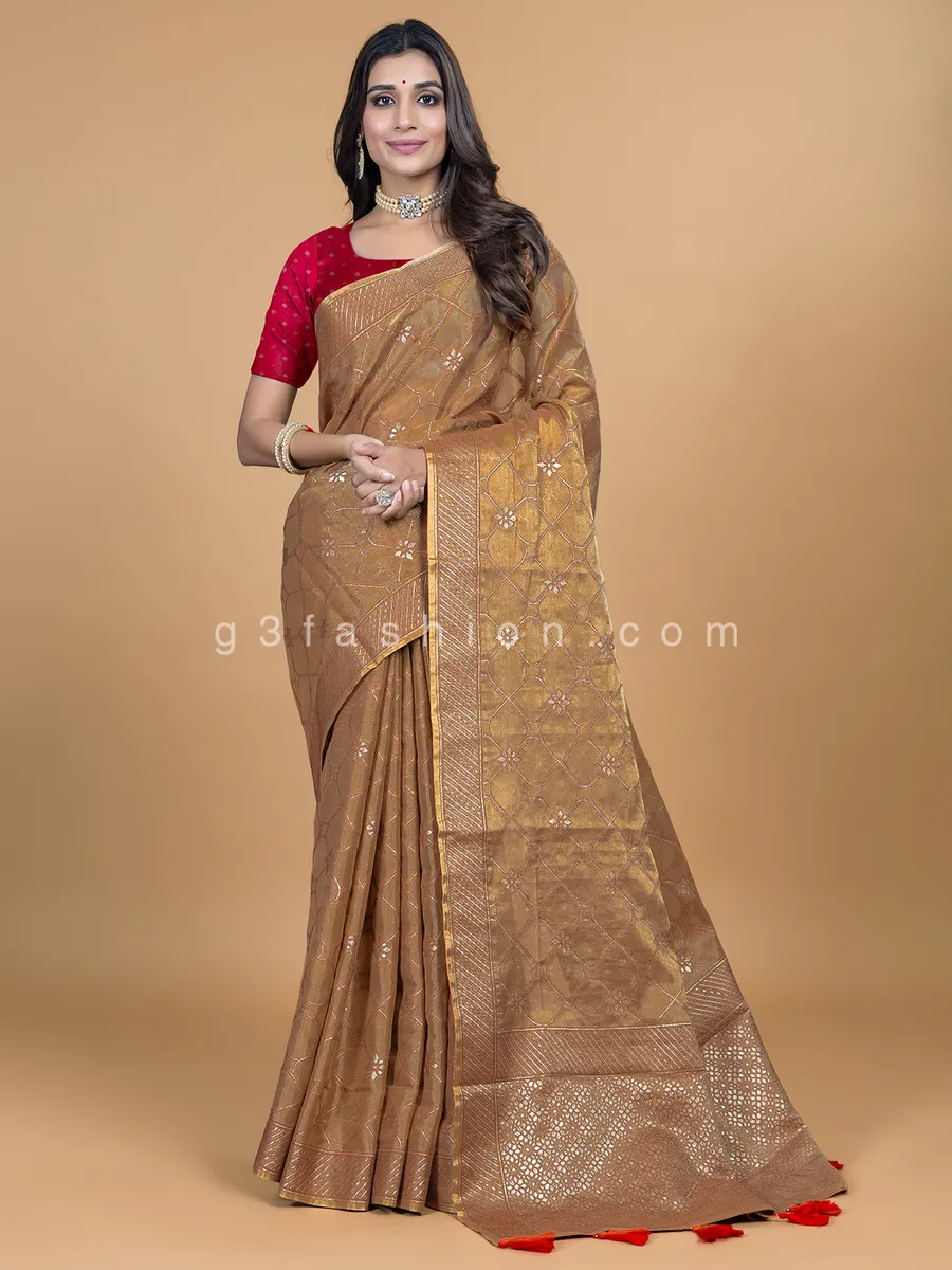 Wedding look beige organza saree