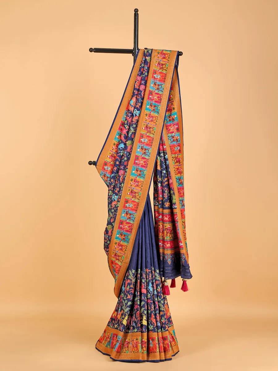 Wedding look navy pashmina silk saree