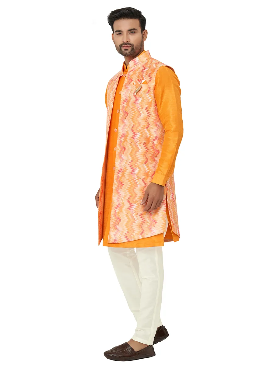 Wedding look orange silk indowestern