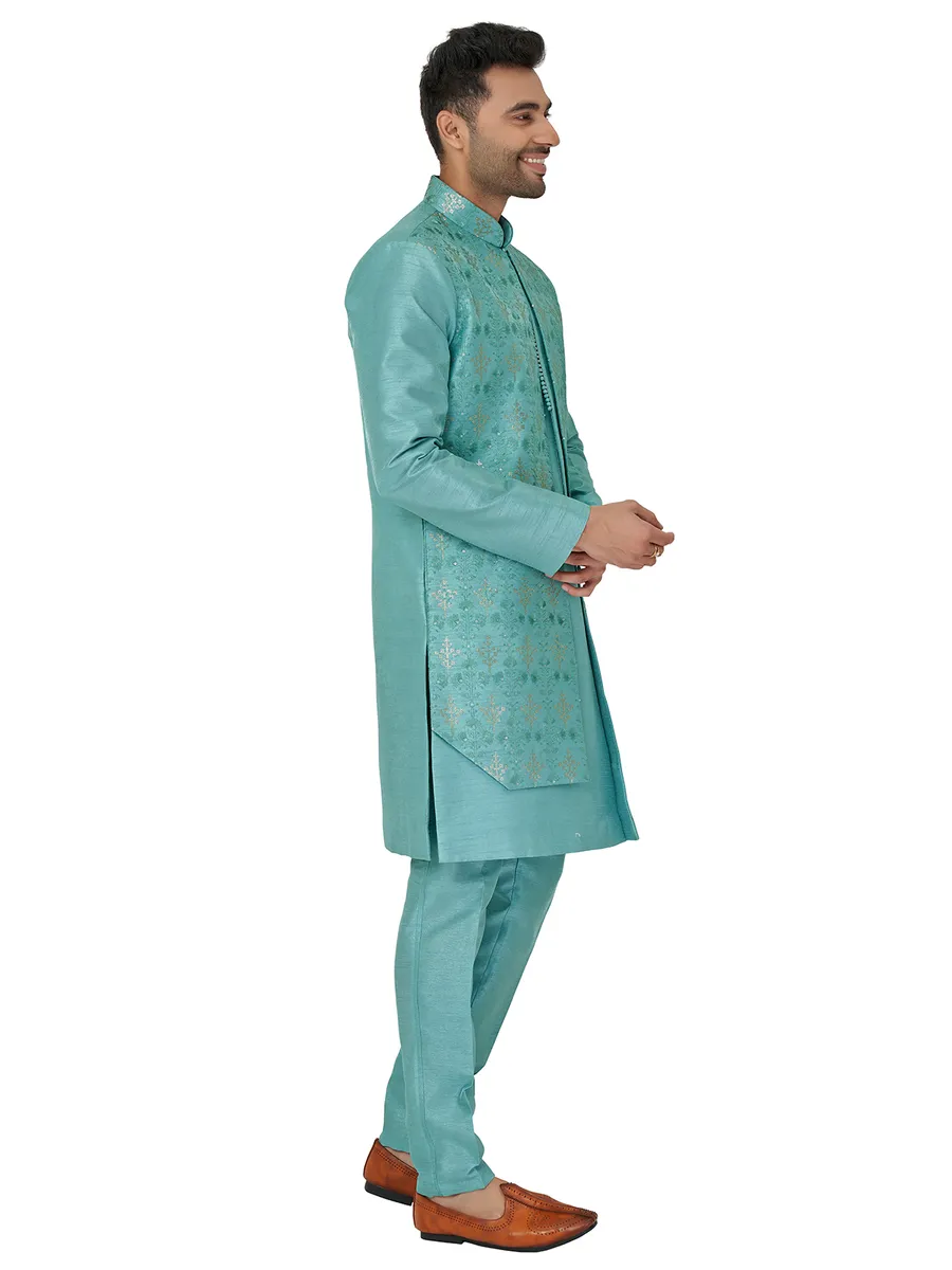 Wedding sea green silk indowestern