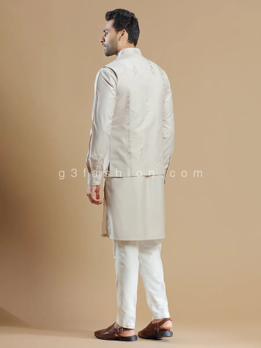 Wedding wear beige silk waistcoat set