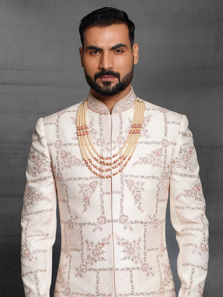 Wedding wear light pink color sherwani for mens