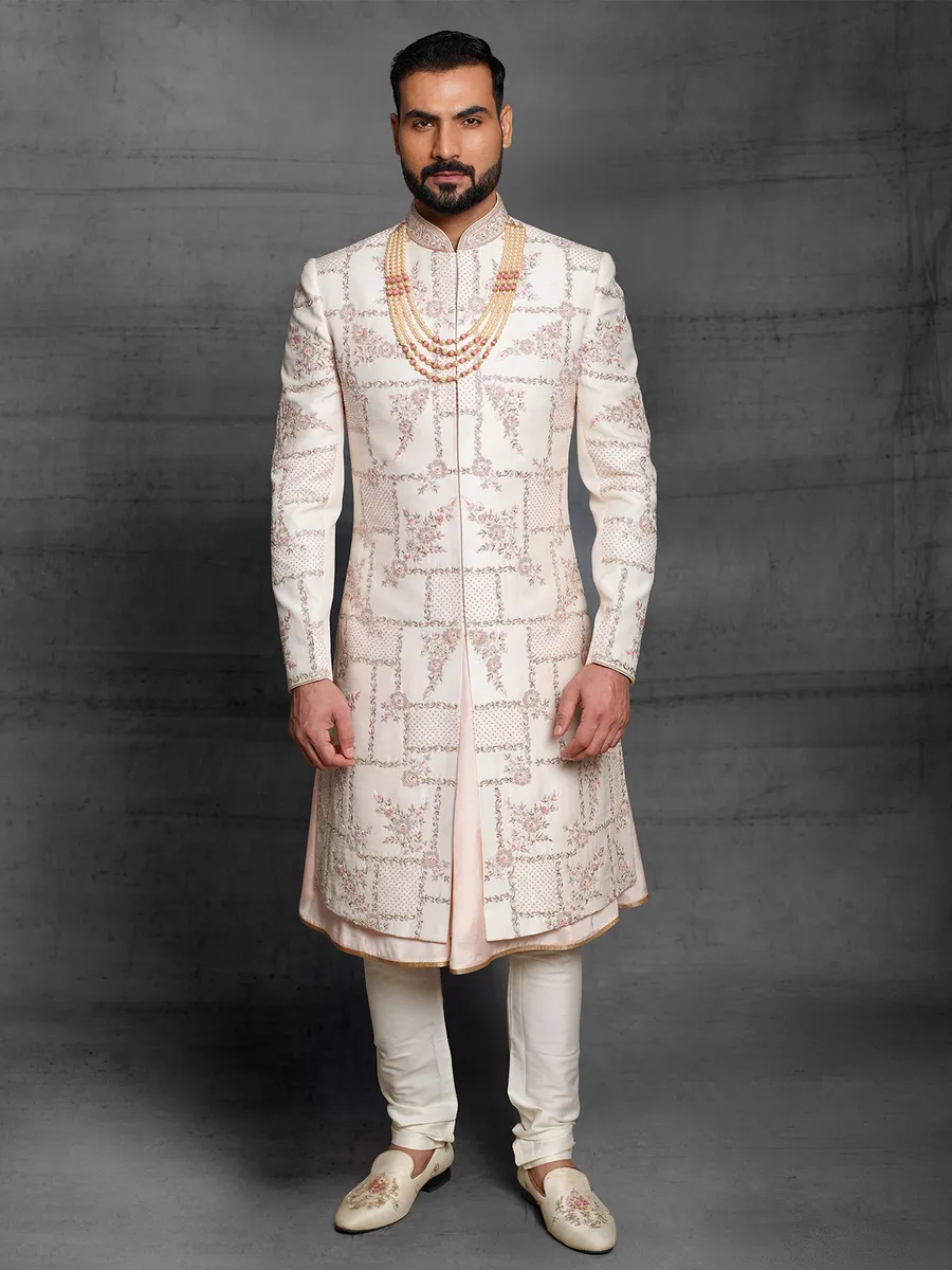 Wedding wear light pink color sherwani for mens