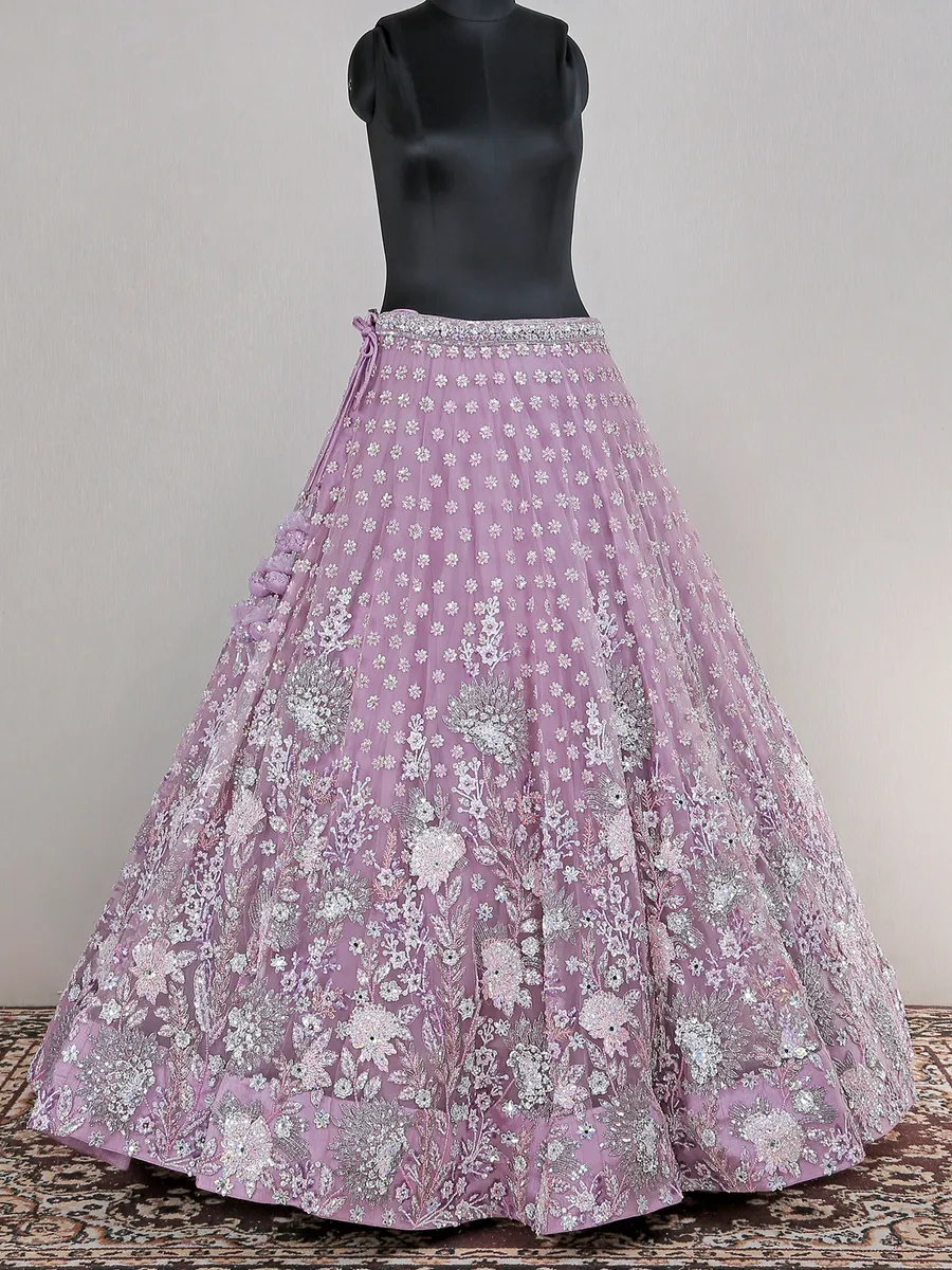 Wedding wear light purple net lehenga choli