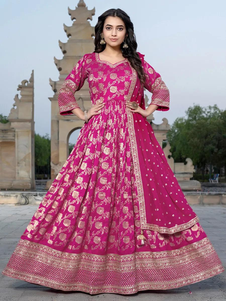 Wedding wear magenta anarkali suit in silk