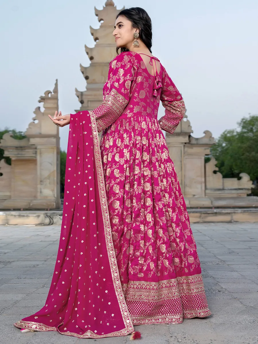 Wedding wear magenta anarkali suit in silk