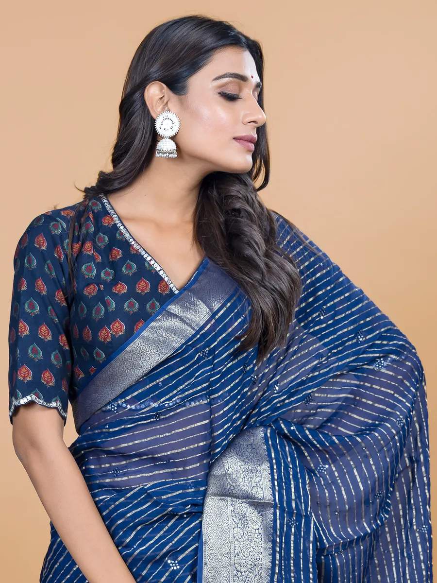 Wedding wear navy organza saree